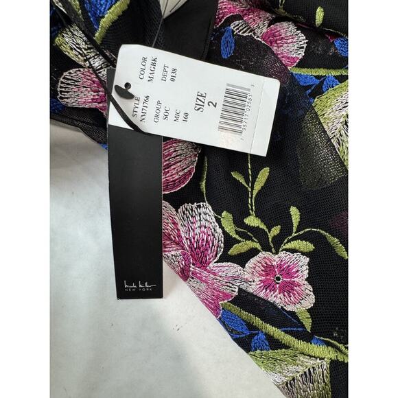 Whimsigoth Cottagecore Nicole Miller New York Embroidered Floral Dress Black 2 - Picture 5 of 16